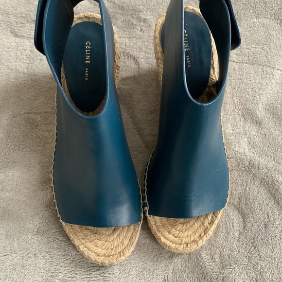 Celine Teal Peep Toe Wedges - Picture 1 of 6